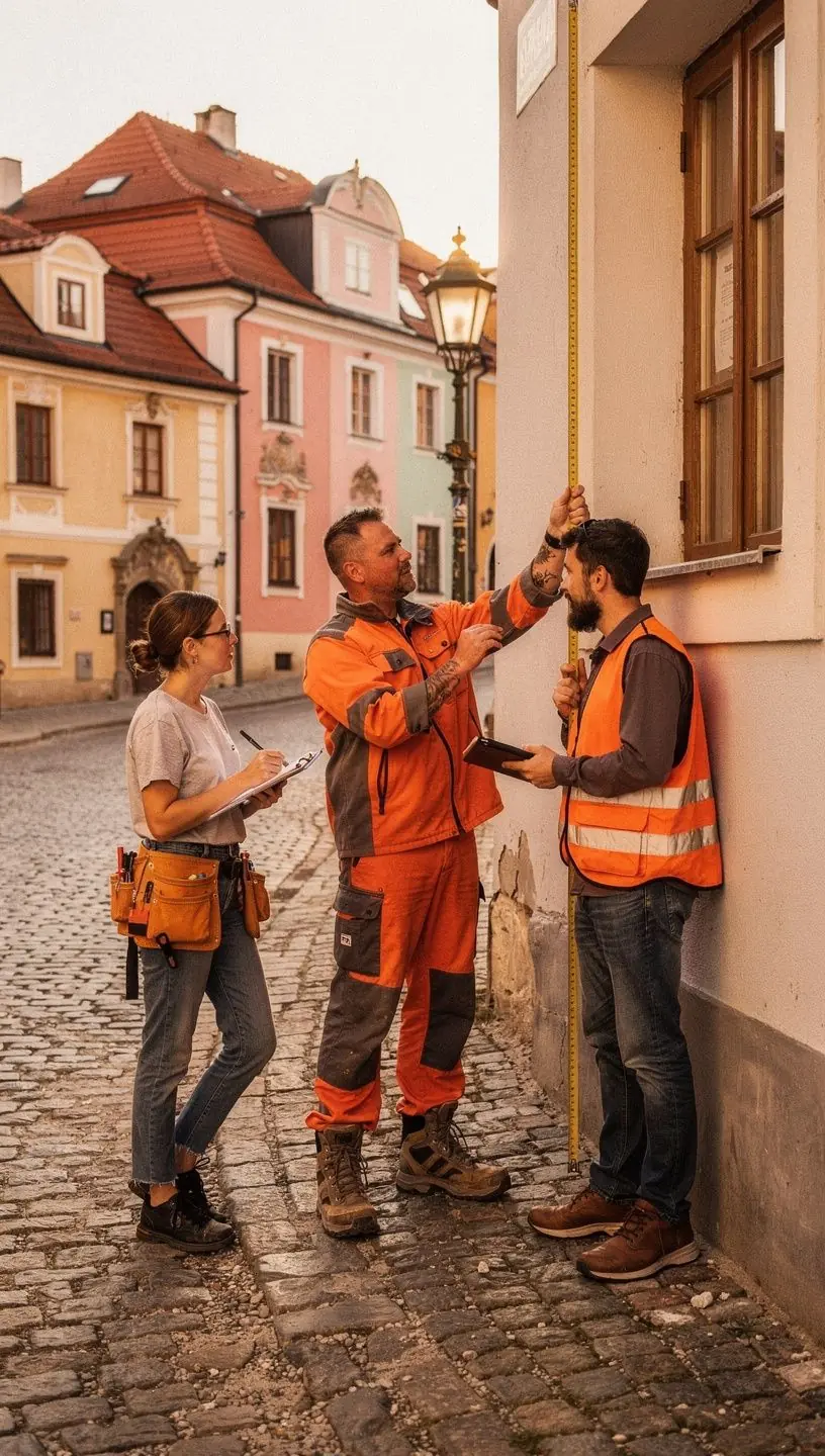Technik měří tepelnou ztrátu domu, aby doporučil optimální izolaci a typ tepelného čerpadla.